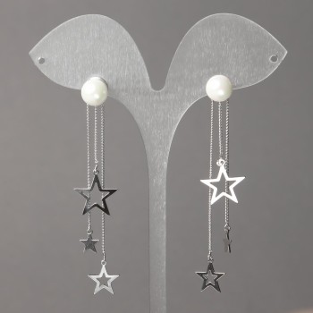 Cercei cu știft Xuping placat cu rodiu, cu mărgele și pandante detașabile (8 mm, lungime 67 mm, grosime 0,9 mm)