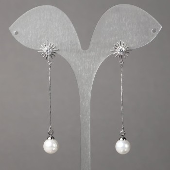 Cercei știft Xuping rodiu cu strasuri, mărgele și pandante, 12 mm, lungime 58 mm, grosime 0,7 mm