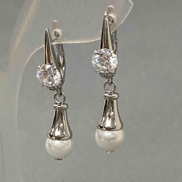 Cercei Xuping rodiu cu strasuri și mărgele 39x8 mm +