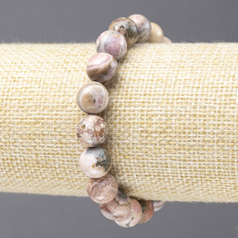 Brățară pe elastic din piatră naturală rodochrozit, mărgele netede, diametrul 10 mm+