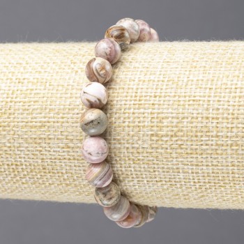 Brățară pe elastic din piatră naturală rodochrozit, bile netede, diametrul de 8 mm