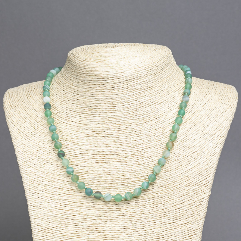 Colier din agat verde natural, mat, diametru 6 mm, lungime 45 cm