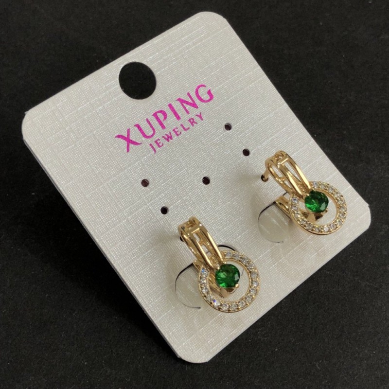 Cercei Xuping placare cu aur 18K, cu pietre verzi și strasuri albe, 17x10 mm