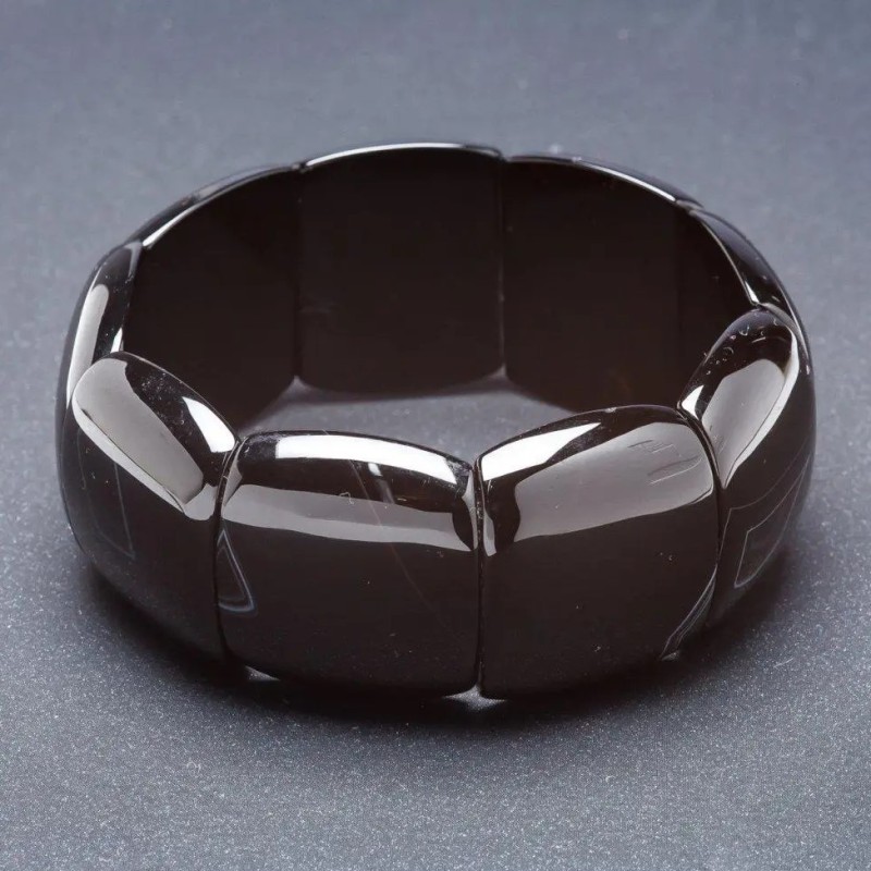 Brățară elastică Elite, agat negru neted, lanț pătrat 30×25 mm