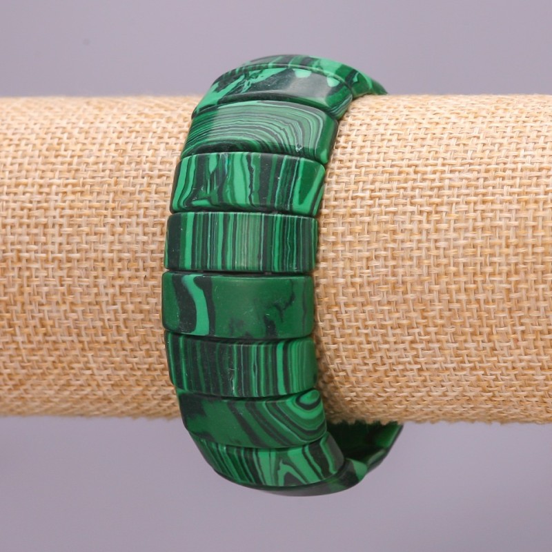 Brățară elastică din malahit (presat), lanț 10×25 mm (aprox.), lungime 18 cm