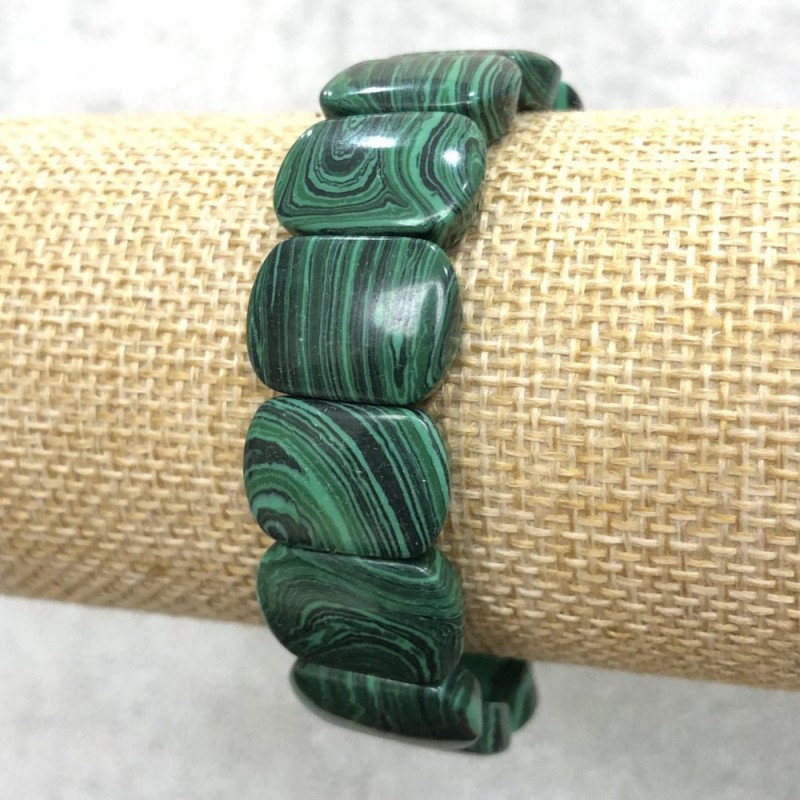 Brățară pe elastic din malahit (presat) verigi netede ovale 18x13 mm +/-, lungime 18 cm