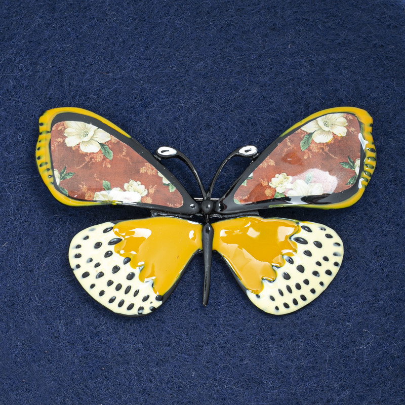 Broșă fluture negru, metal și email 70x40 mm +