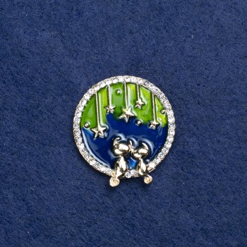 Broșă «Planeta» din metal auriu, email și cristale, 25 mm +