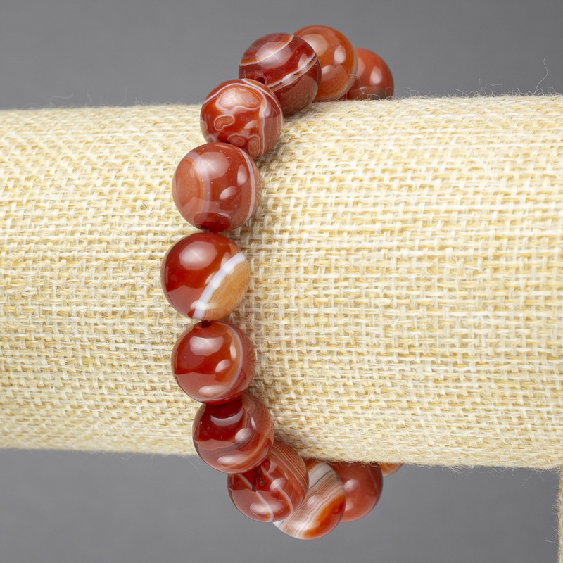 Brățară pe elastic din agat portocaliu natural, bile netede, diametrul 12 mm+