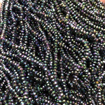 Mărgele din cristal ceh pe fir cu strat de efect benzină, rondel facetat, diametrul 3x2,5 mm, lungime 36 cm