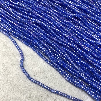 Mărgele din cristal ceh pe fir de pescuit, albastre transparente cu reflexe de benzină, rondeluri tăiate, diametrul 3×2,5 mm, lungime 36 cm +