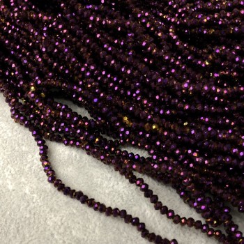 Mărgele din cristale cehești, pe șnur, finisaj prune, cu reflexe de benzină, rondeluri tăiate, diametrul 3x2,5 mm + -, lungimea 36-38 cm +