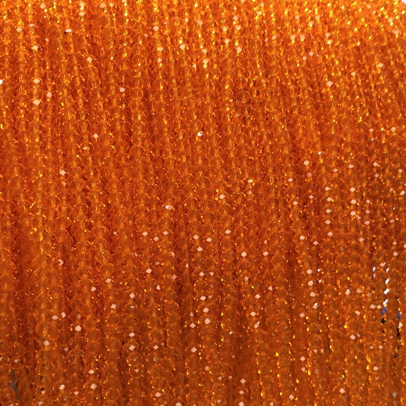 Mărgele din cristal ceh pe fir, portocalii, transparente, rondel facetat, diametru aproximativ 3 x 2,5 mm + -, lungime 36–38 cm +