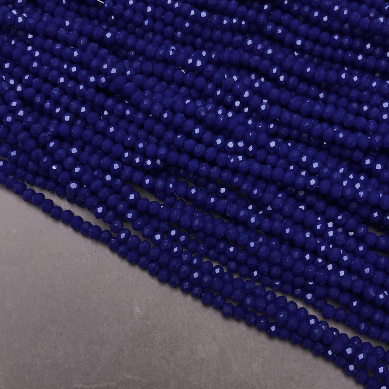 Mărgele din cristal ceh pe fir, albastru închis mat, rondel facetat, diametrul 3x2,5 mm, lungime 36-38 cm + -