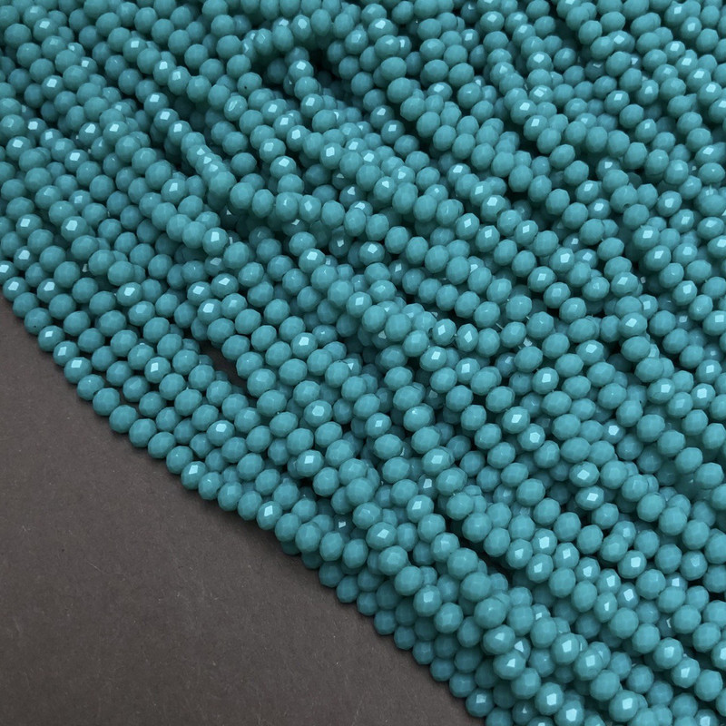 Mărgele turcoaz mat din cristal ceh pe șnur, rondel tăiat, diametrul aproximativ 3,5×3 mm, lungimea 36-38 cm +
