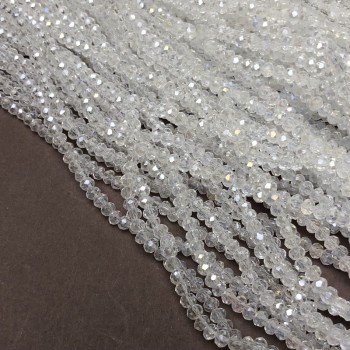 Mărgele din cristal ceh pe fir alb transparente, cu rondel tăiat, diametrul 3,5×3 mm, lungime 36–38 cm