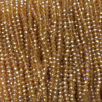 Mărgele din cristal ceh pe fir, portocaliu-piersică transparentă, cu reflexe de benzină, rondele facetate, diametrul 3,5 × 3 mm, +/- lungimea 36–38 cm