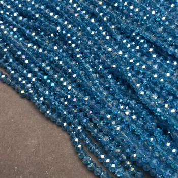 Mărgele din cristal ceh pe șnur, albastru-verde transparente, cu reflexe de benzină, rondel facetat, diametrul 3,5×3 mm, lungime aproximativă 36–38 cm