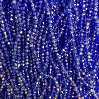 Mărgele din cristal ceh pe fir, albastru transparent cu luciu de benzină, formă rondel tăiată, diametru 3,5x3 mm, lungime 36 cm