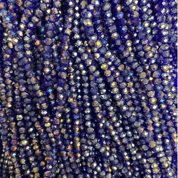 Mărgele din cristal ceh pe fir, albastre cu luciu de benzină, tăiate în formă de rondel, diametrul 3,5×3 mm, lungime 33 cm