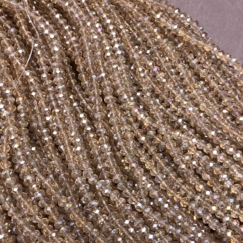 Mărgele din cristal ceh pe fir, culoare șampanie transparent, reflexe de benzină, rondelle facetate, diametrul 3,5×3 mm, lungime 36–38 cm