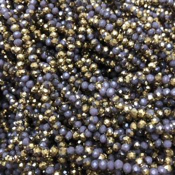 Намистини Чеський Кришталь на волосіні асорті лілове матове з напиленням гранований рондель, діаметр 3, 5х3мм + -, довжина 36-38см +