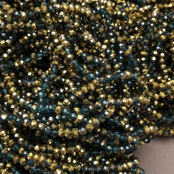 Намистини Чеський Кришталь на волосіні асорті смарагдове прозоре з напиленням гранований рондель, діаметр 3, 5х3мм + -, довжина 36-38см