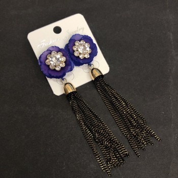 Cercei Kitici floare mov cu lanțuri, lungime 90 mm