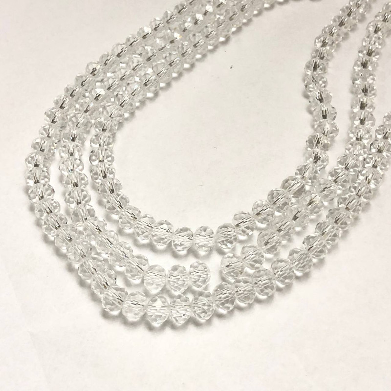 Mărgele pe fir, cristal ceh alb transparent, rondel tăiat, diametrul 6×4,5 mm, lungime 38–40 cm