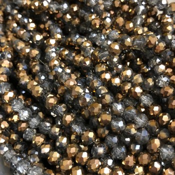 Mărgele din cristal ceh pe fir, asortiment gri, cu acoperire, rondel facetat, diametrul 6×4,5 mm, lungime 38–40 cm +