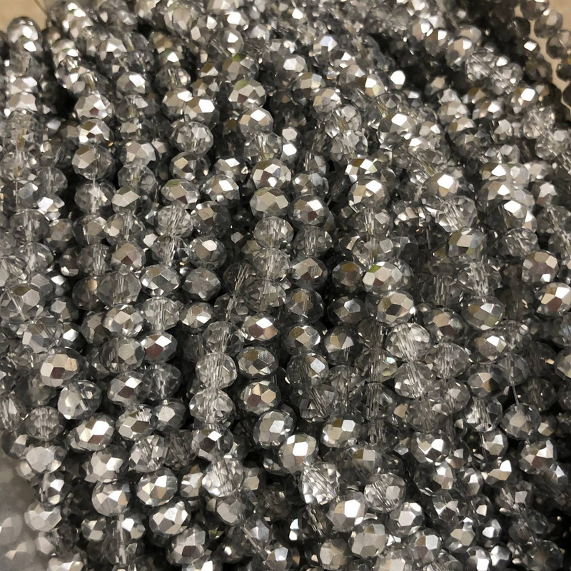 Mărgele din cristal ceh pe fir, asortiment în nuanțe gri deschis, tăiate, rondel, diametru 6 x 4,5 mm, lungime 38-40 cm