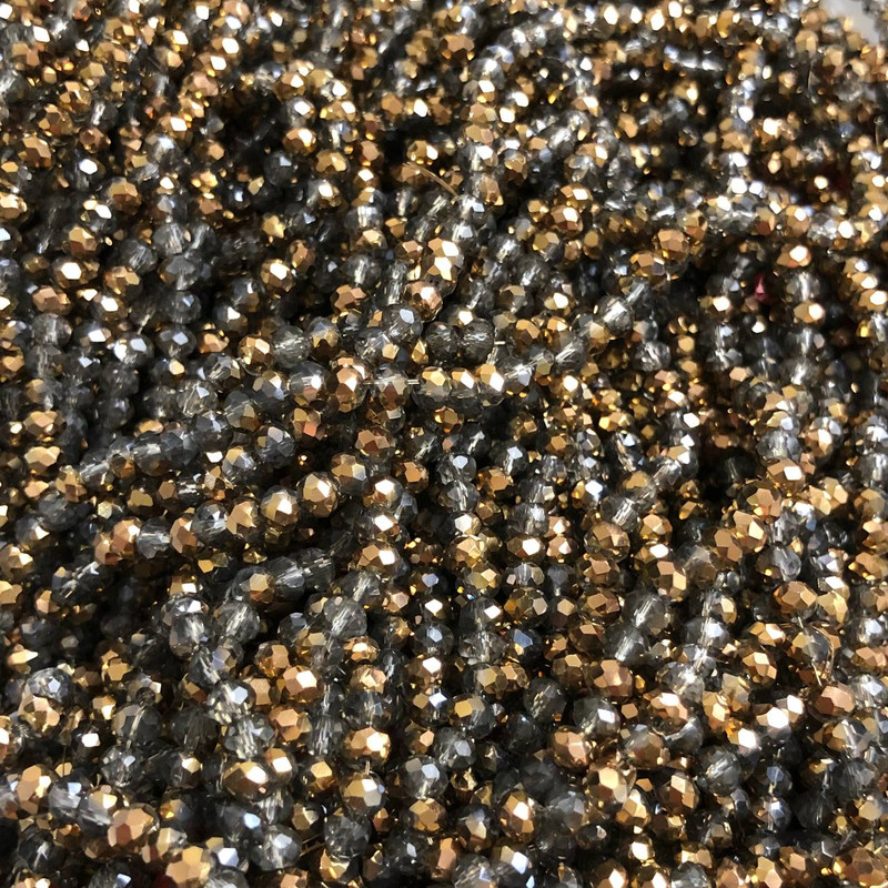 Mărgele din cristal ceh pe fir, asortiment, gri transparent + placare aurie, rondel tăiat, diametrul 3,5x3 mm + -, lungime 36-3
