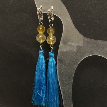 Cercei cu ciucuri din citrin natural, diametrul 8–10 mm, lungimea 120 mm.