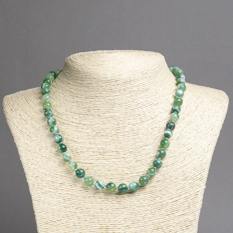 Colier din agată naturală, mărgele sferice, diametrul de 8 mm (±), lungime de 45 cm+