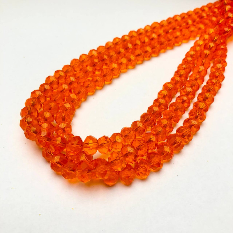 Mărgele din cristal ceh, pe fir roșu-portocaliu transparent, rondel tăiat, diametrul 8x6 mm, lungime 40-42 cm