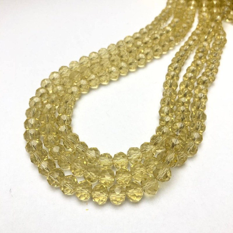 Mărgele din cristal ceh, pe fir, culoare galben miere transparent, rondel facetat, diametrul 8x6 mm, lungime 40-42 cm