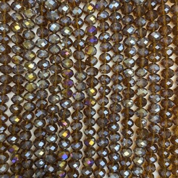 Mărgele din cristal ceh, pe fir, maro-transparent cu luciu de benzină, rondele tăiate, diametrul 8×6 mm, +/- lungime 38 cm +