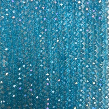 Намистини Чеський Кришталь на волосіні блакитне прозоре з напиленням бензин гранований рондель, діаметр 8х6мм + -, довжина 40см +