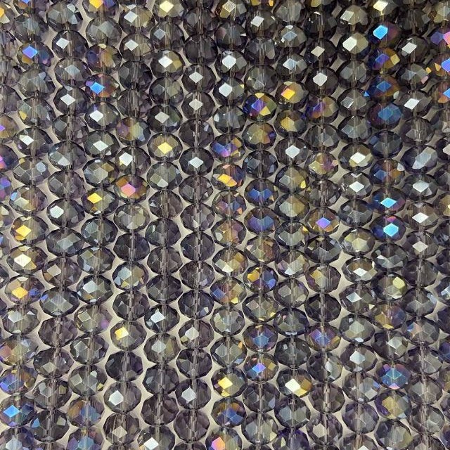 Mărgele mov din cristal ceh pe fir, cu finisaj irizat benzină, rondel facetat, diametrul 8×6 mm, lungimea 40–41 cm