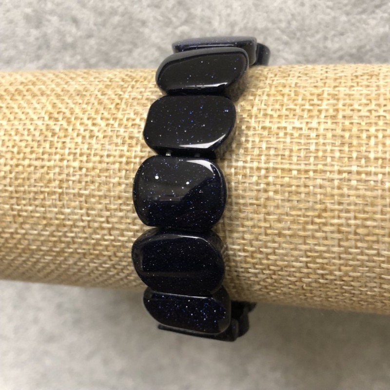 Brățară pe elastic din aventurin natural Nisip albastru Noaptea Cairo, mărgele plate rotunde 18x13 mm+
