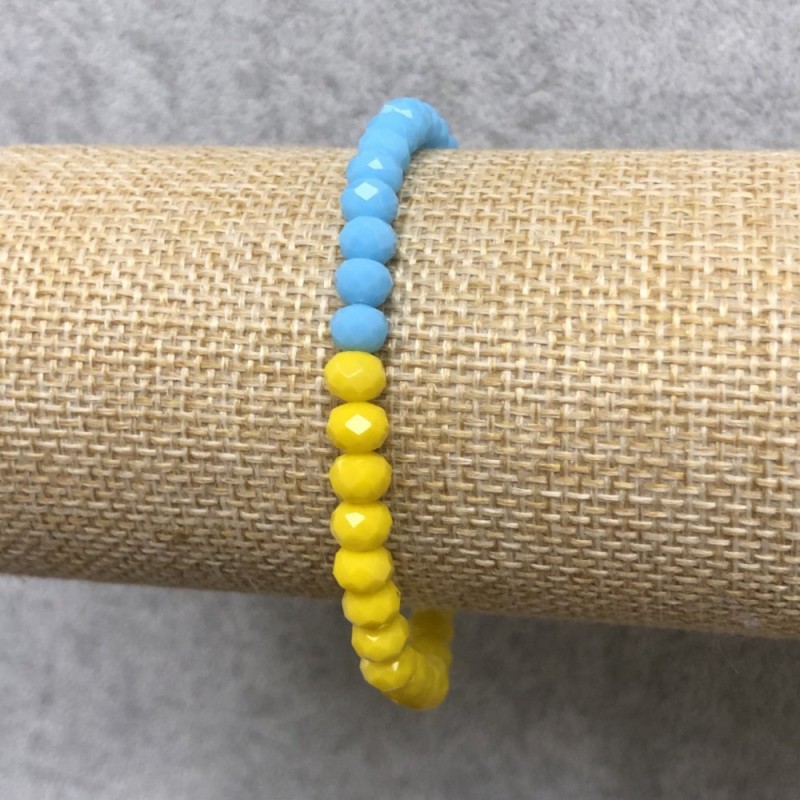 Brățară pe elastic din cristal ceh „Ucraina”, rondel facetat, diametrul 6×4 mm, lungime 18 cm