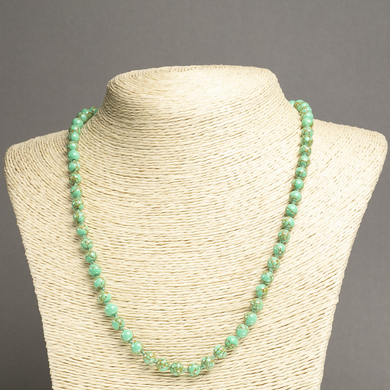 Colier din jasper imperial verde, mărgele netede, diametru 6 mm, lungime 45 cm