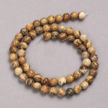 Mărgele din piatră naturală pe fir – jasp peisaj, bilă netedă, diametrul 6 mm + -, lungimea 39 cm +