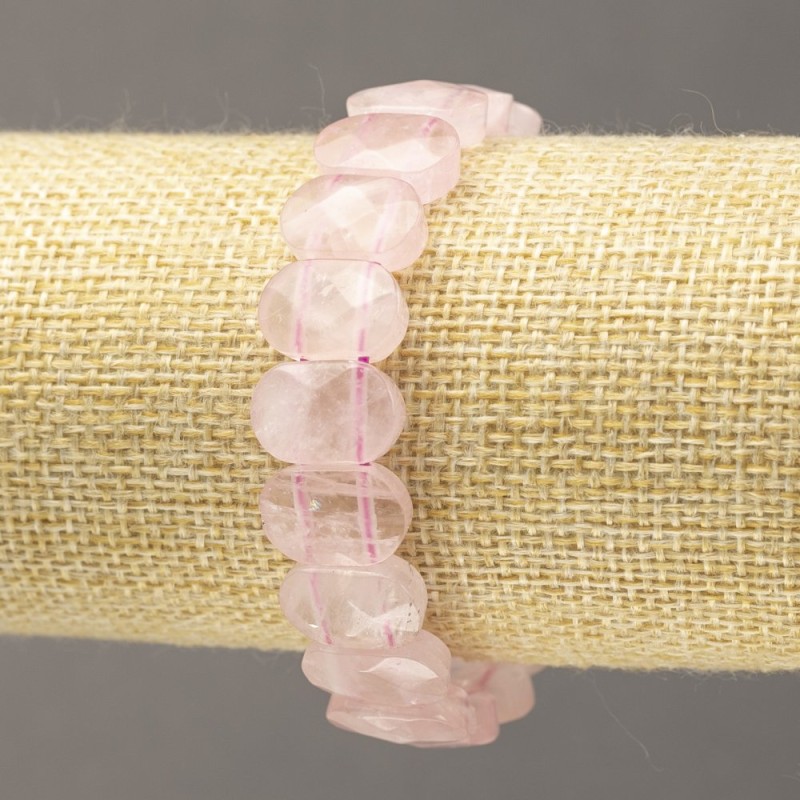 Brățară elastică din cuarț roz natural, zale fațetate, diametrul mărgelelor 14×9,5 mm+