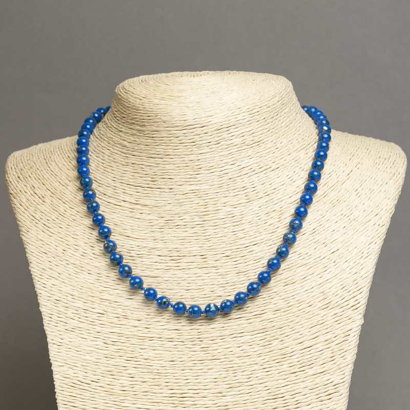 Colier din jasper imperial albastru (presat) - bile netede, diametru 8 mm, lungime 45 cm