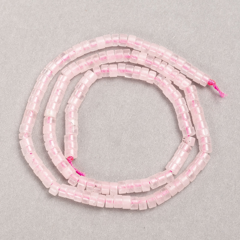 Mărgele pe șnur din piatră naturală cuarț roz rondel 4×2,5 mm, lungime 38 cm