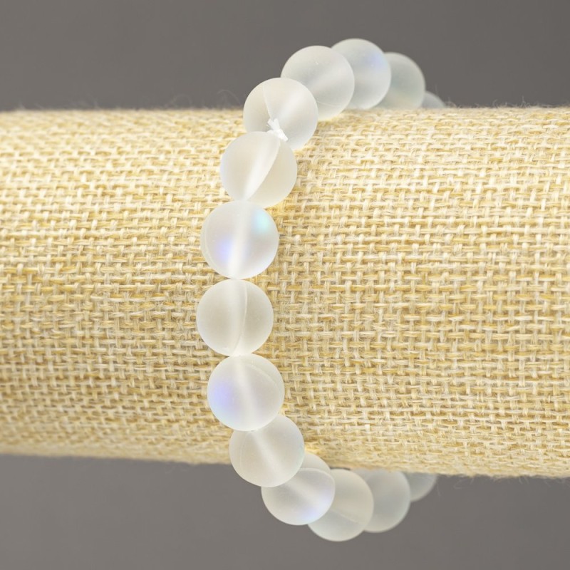 Brățară elastică din sticlă opal alb mată, diametru 10 mm, lungime 18 cm