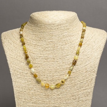 Colier din jad natural cu mărgele tăiate, diametru 7×6 mm, lungime aproximativă 45 cm