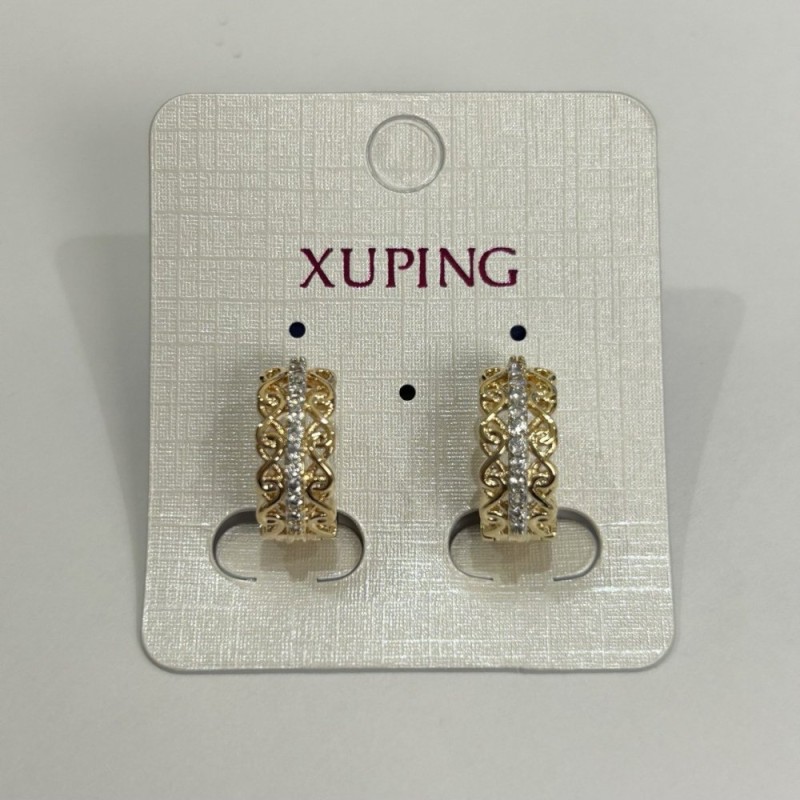Cercei Xuping cu placare aur 18K, cu cristale albe, diametrul 18x7 mm +