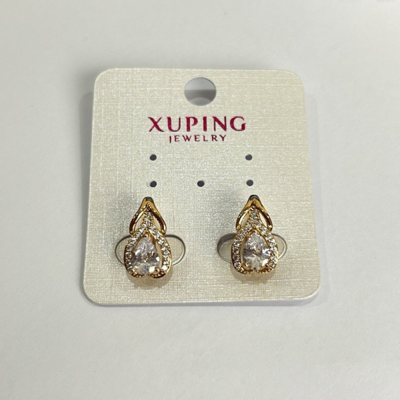 Cercei Xuping placare cu aur 18K cu cristale albe, diametrul 15×8 mm +
